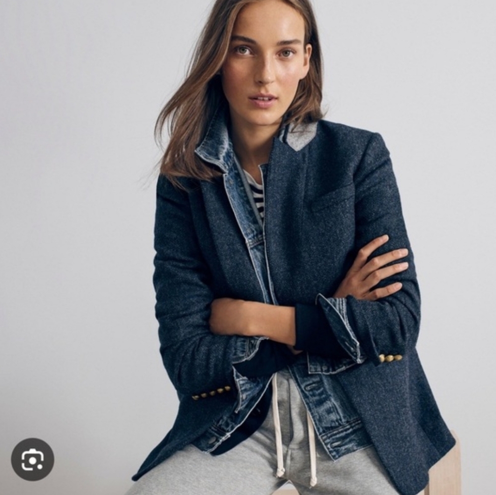 J. Crew‎ Long Parke Blazer In Navy Herringbone English Wool - Picture 5 of 16